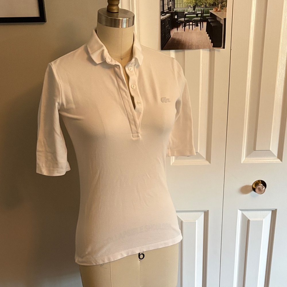 Lacoste Women's White Short-Sleeve Button Polo Shirt
